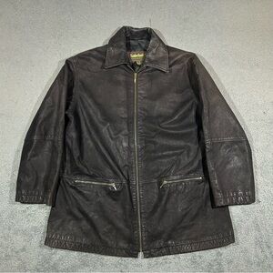 Vintage Timberland Weathergear Leather Black Coat Jacket Men’s Medium Zip Up